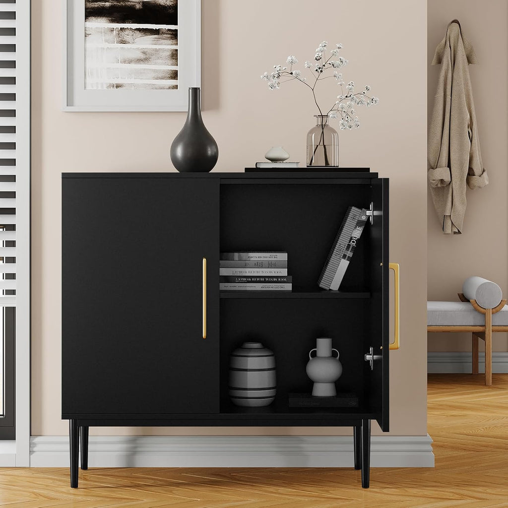 Storage Cabinet with Doors, Modern Black Accent Cabinet, Free Standing Cabinet, Wooden Buffet Sideboards