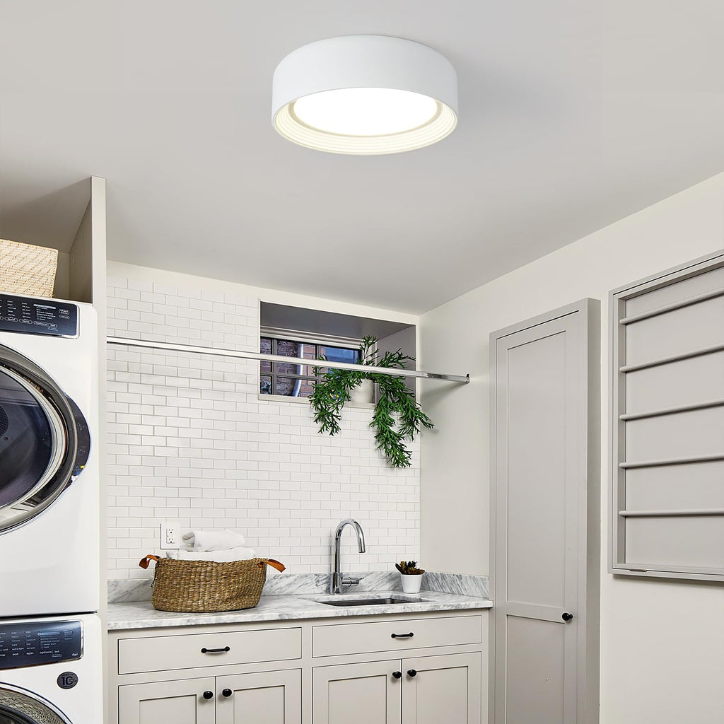 Dimmable White Flush Mount Ceiling Light,11.81 in LED 5CCT Fixture | 24W Matte Close to Ceiling,3000K-6500K Round