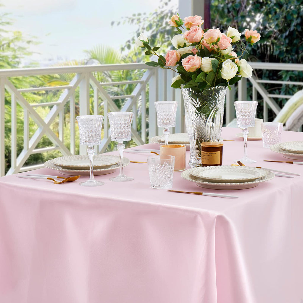 2 Pack Light Pink Satin Tablecloth 60 x 120 Inches Rectangle