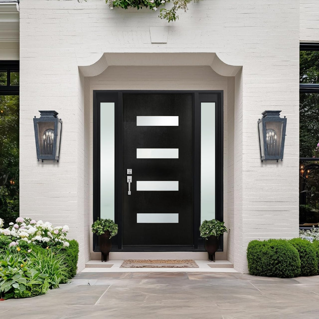 68''x80'' Fiberglass Exterior Door with Double Sidelights, Modern Front Entry Door with 14'' Sidelites, Right-Hand