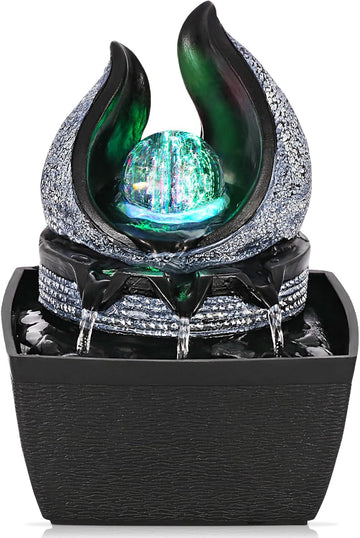 Tabletop Water Fountains Indoor, 3 Gears Desktop Fountain with Led Rolling Ball, Table Top Small Water Feature