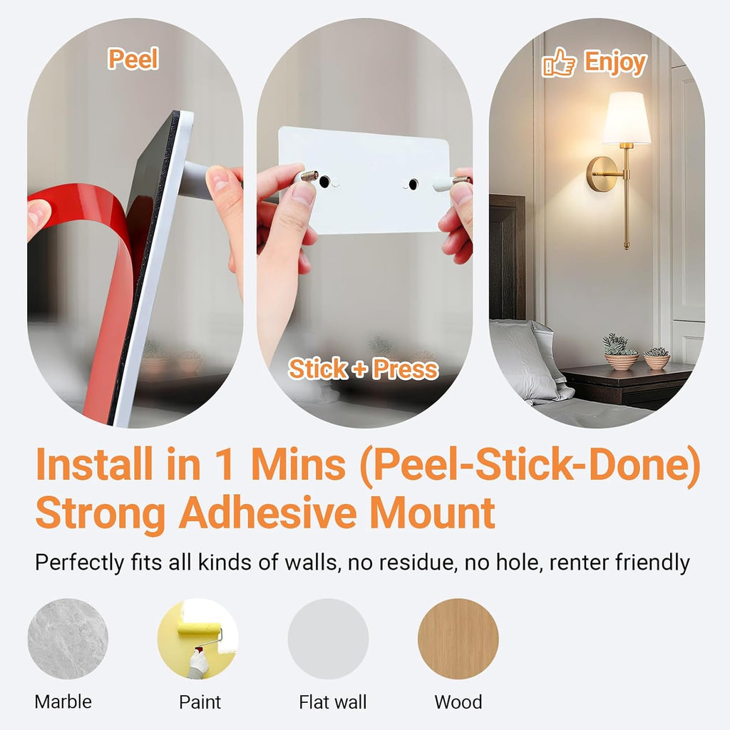 Peel and Stick Wall Sconces, Stick On Wall Sconce Set of 2, Battery Operated Wireless Adhesive Wall Lights, Corn Bulb
