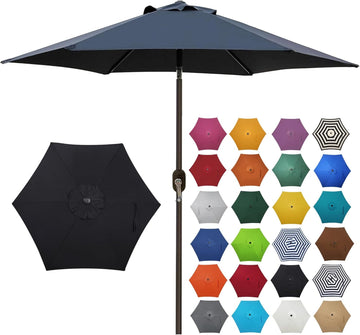 7.5 ft Patio Umbrella, Yard Umbrella, Outdoor Market Umbrella with Push Button Tilt Crank (Black)