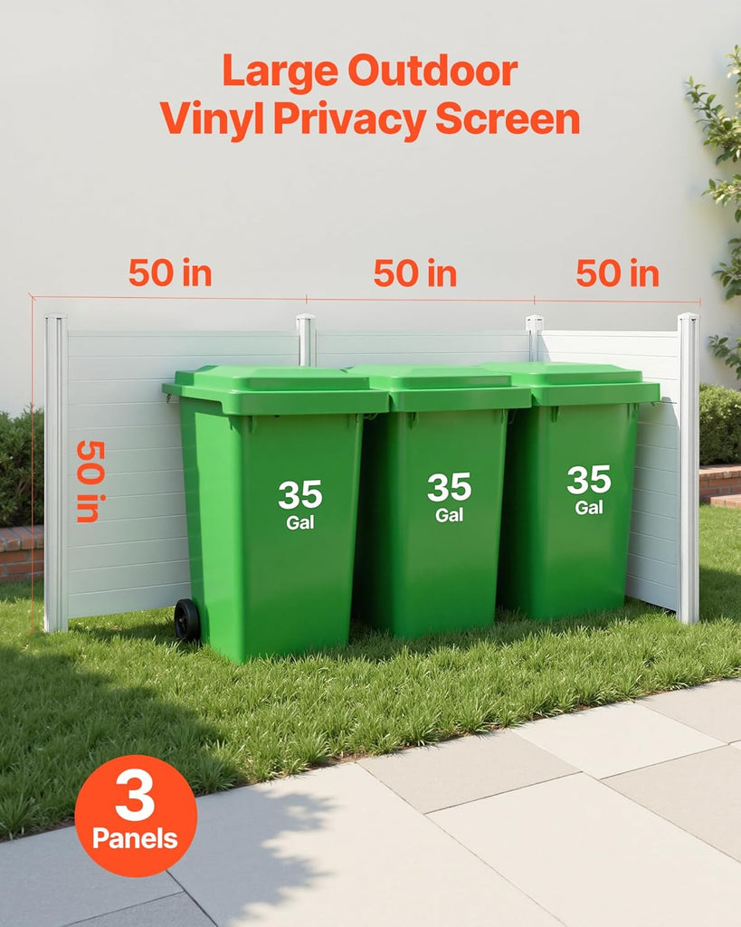 Outdoor Privacy Screen, 50in H x 50in W Air Conditioner Fence, 3-Panel Pool Equipment Enclosure, Horizontal PVC