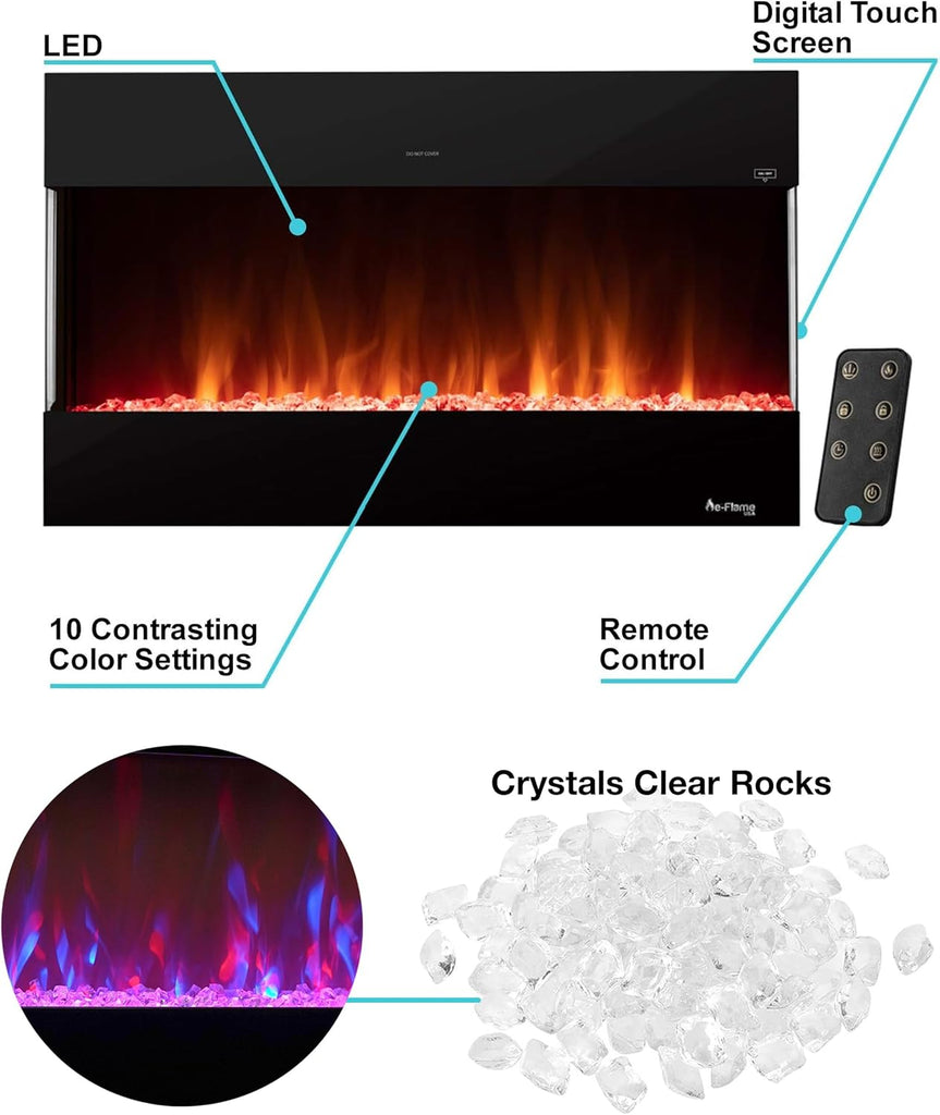 Hampshire 36-inch Wall Mount/Wall Insert LED Electric Fireplace Heater with Timer