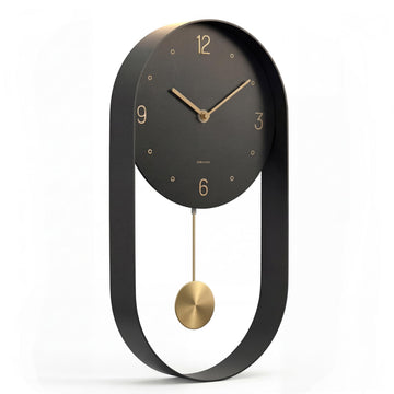 Modern Pendulum Wall Clock - Small Vertical Design in Black and Gold