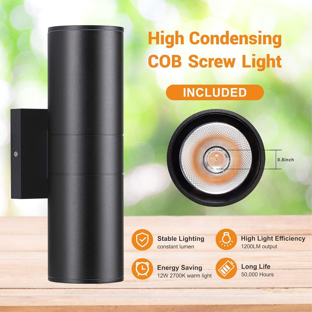 Outdoor Wall Lights 2 Packs, Integrated LED Cylinder Up Down 12W 2700K Modern Aluminum Light