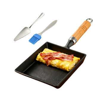 Tamagoyaki Pan, 7" Cast Iron Rectangle Japanese Rolled Egg Omelet Pan