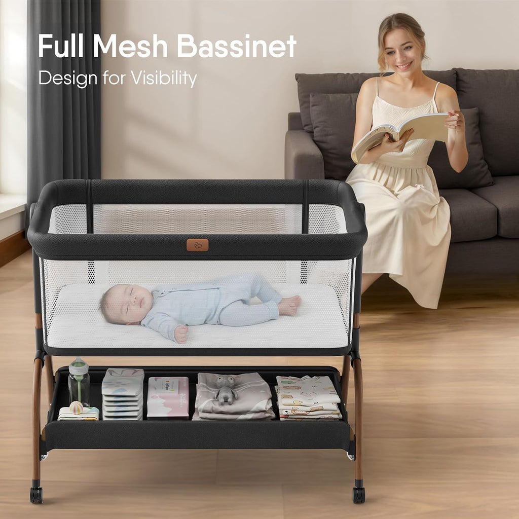 Bassinet Bedside Crib, Stable and Secure Crib for Newborns, Black | 3-in-1 Baby Bassinet Bedside Sleeper with