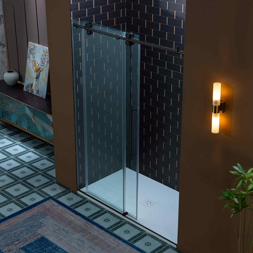 56-60" W x 80" H Frameless Single Sliding Shower Door with Double Rollers