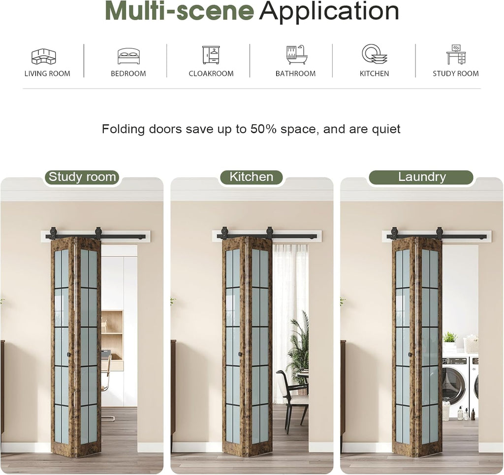 Preassembled Bifold Barn Door 30 x 84 in,Double 15 x 84 in Solid Wood & Grid Glass Panels, Bi-Fold B