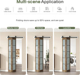Preassembled Bifold Barn Door 30 x 84 in,Double 15 x 84 in Solid Wood & Grid Glass Panels, Bi-Fold B