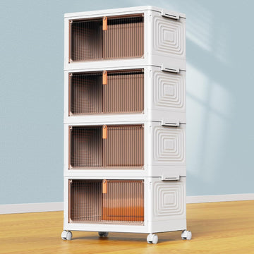 4 Tier Plastic Storage Bins with Lid 23QT, Stackable Storage Bins | Plastic Storage Bins with Wheels, Folding Storage