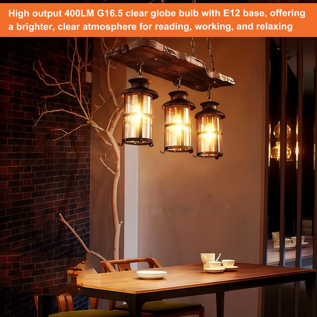 G16.5 LED Bulb 60w Dimmable 2700k Warm White 5W 120V, 3 Pack High Output Led G16.5 Clear Globe Bulb, No Flicker G
