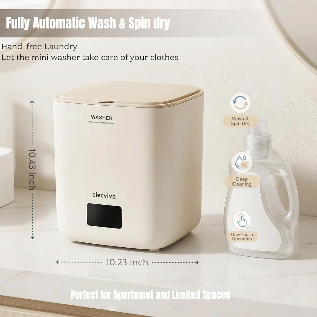 Automatic Portable Washing Machine, Mini Washer with Quiet and stable operation, Top Load, Compact for Dorms, Travel