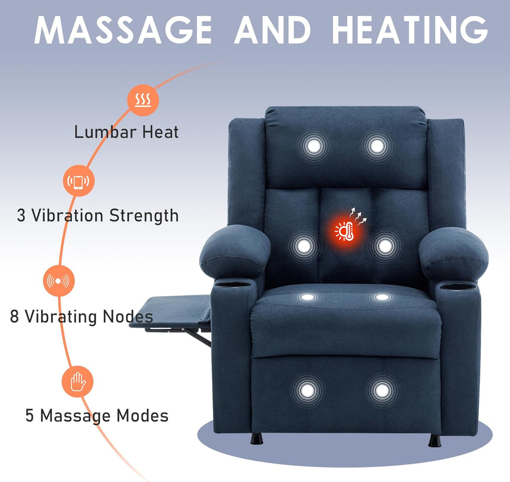 Power Recliner Chair,Reclining Sofa Chair with Heat and Massage for Adults