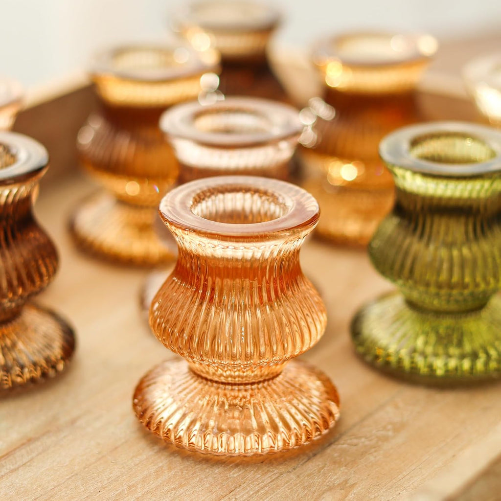 Glass Candlestick Holders 12PCS Taper Candle Holders for Table Centerpiece Vintage Colorful Candle Sticks for