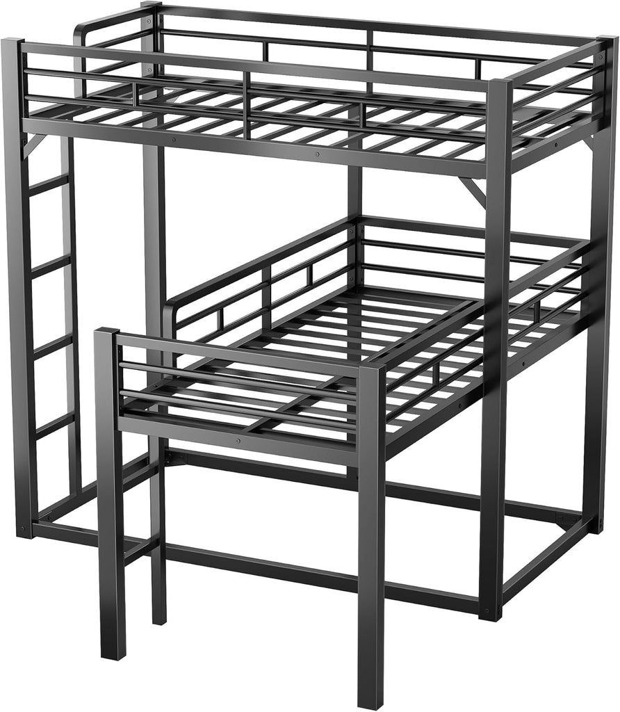 Heavy Duty L-Shaped Triple Bunk Bed for Kids Bedroom,Twin Over Twin Over Twin Metal Bunkbeds with Ladder & Safety