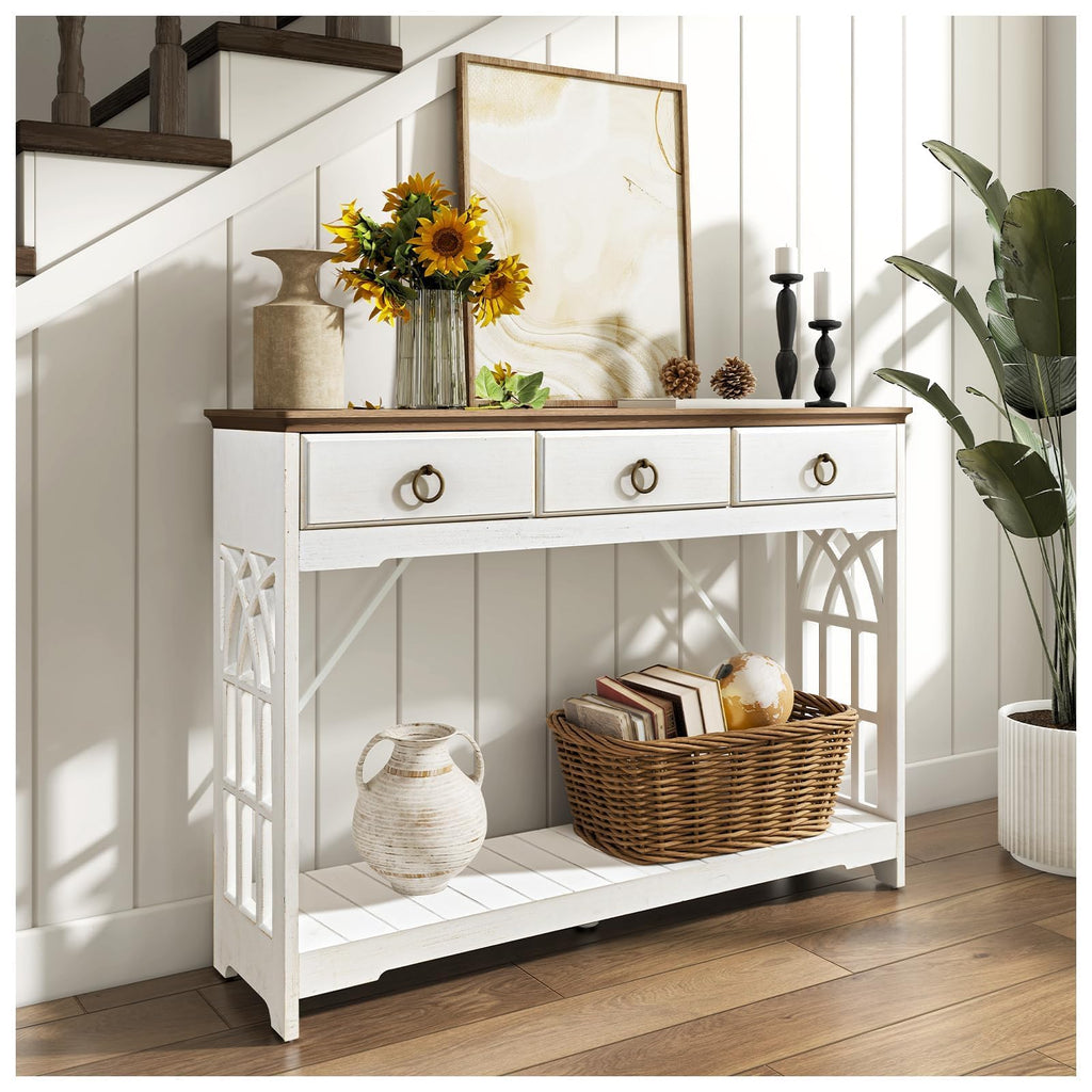 White Console Table with Drawers 43", Farmhouse