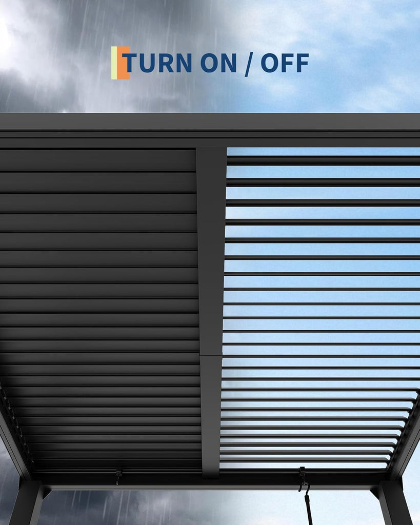 10x10 FT Louvered Pergola, Outdoor Aluminum Pergola with Adjustable Roof & Integrated Drainage System