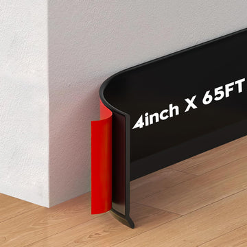 Baseboard Trim, Black Vinyl Peel and Stick Molding, 4" x 65 FT