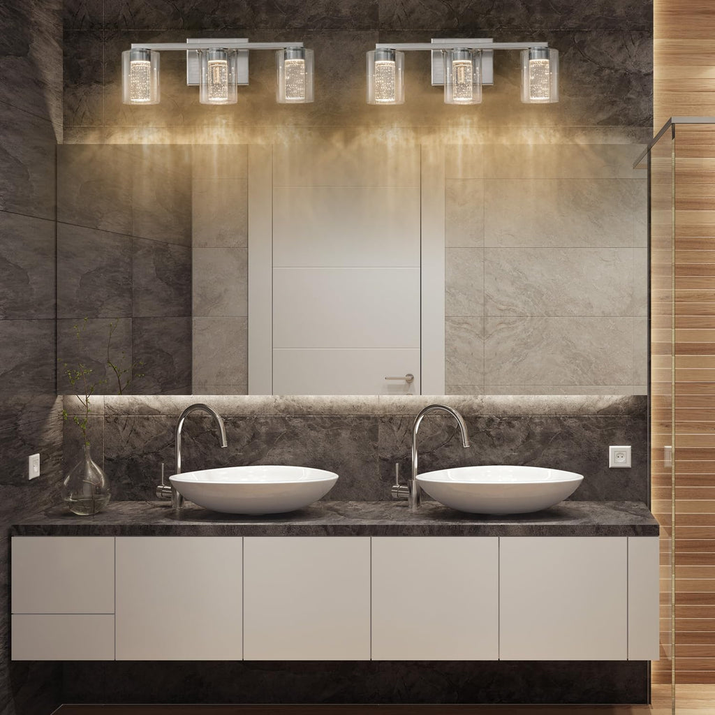 3-Light Brushed Nickel Vanity Light with 3 Color Modes (3000K/4000K/6000K), Eye Protection LED Bathroom Light