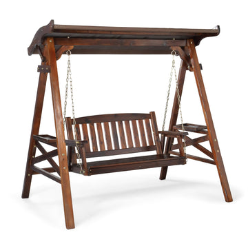 Porch Swing with Stand and Canopy, Waterproof Patio Swing, Rustsic