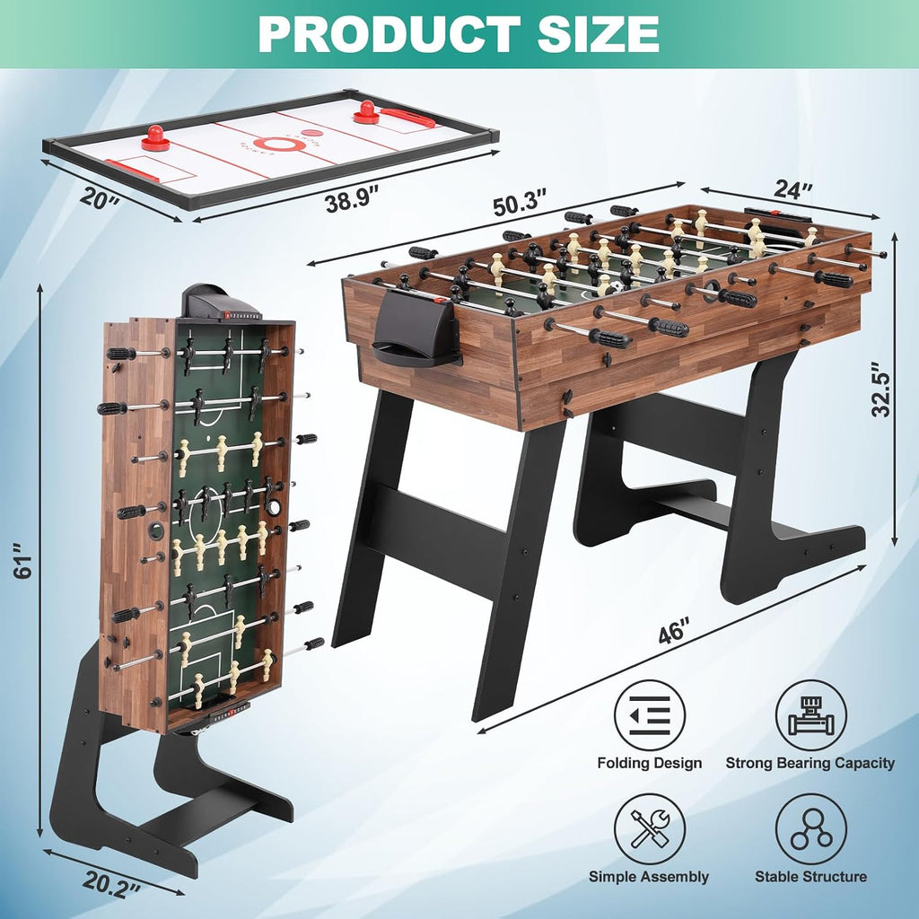 Foldable Multi Game Table, 4-in-1 Combo Game Table Set with Ping Pong, Hockey, Pool Billiards and Foosball for Adults, Home, Game Room, Friends & Family