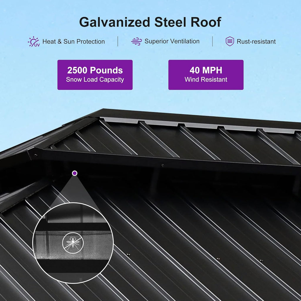 12' X 16' Outdoor Hardtop Gazebo Galvanized Steel Double Roof Permanent Canopy Aluminum Frame Pavilion Gazebo with