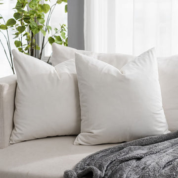 Cream White Euro Decorative Velvet Throw Pillow Covers 26x26 inch Set of 2 with Zipper Luxury Soft Solid Square