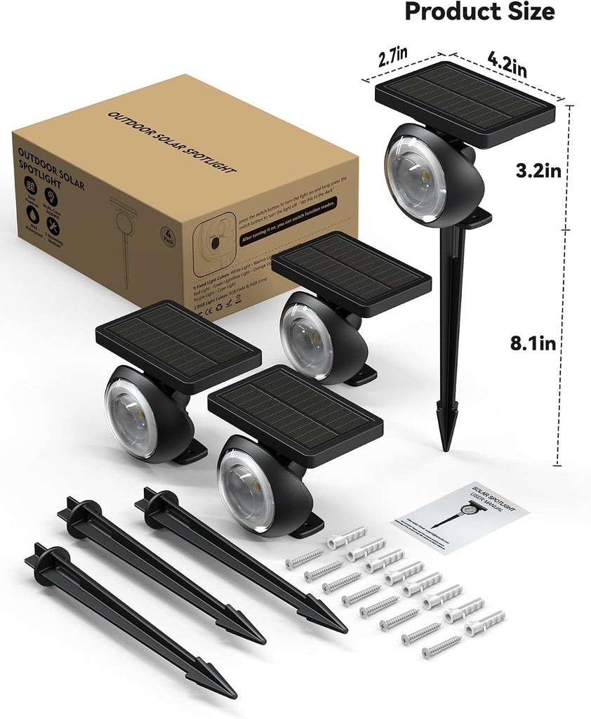 Focusing Solar Spot Lights Outdoor Waterproof, RGB+3CCT Tree Uplights 4Pack | Multicolor Focused Lens Spotlight