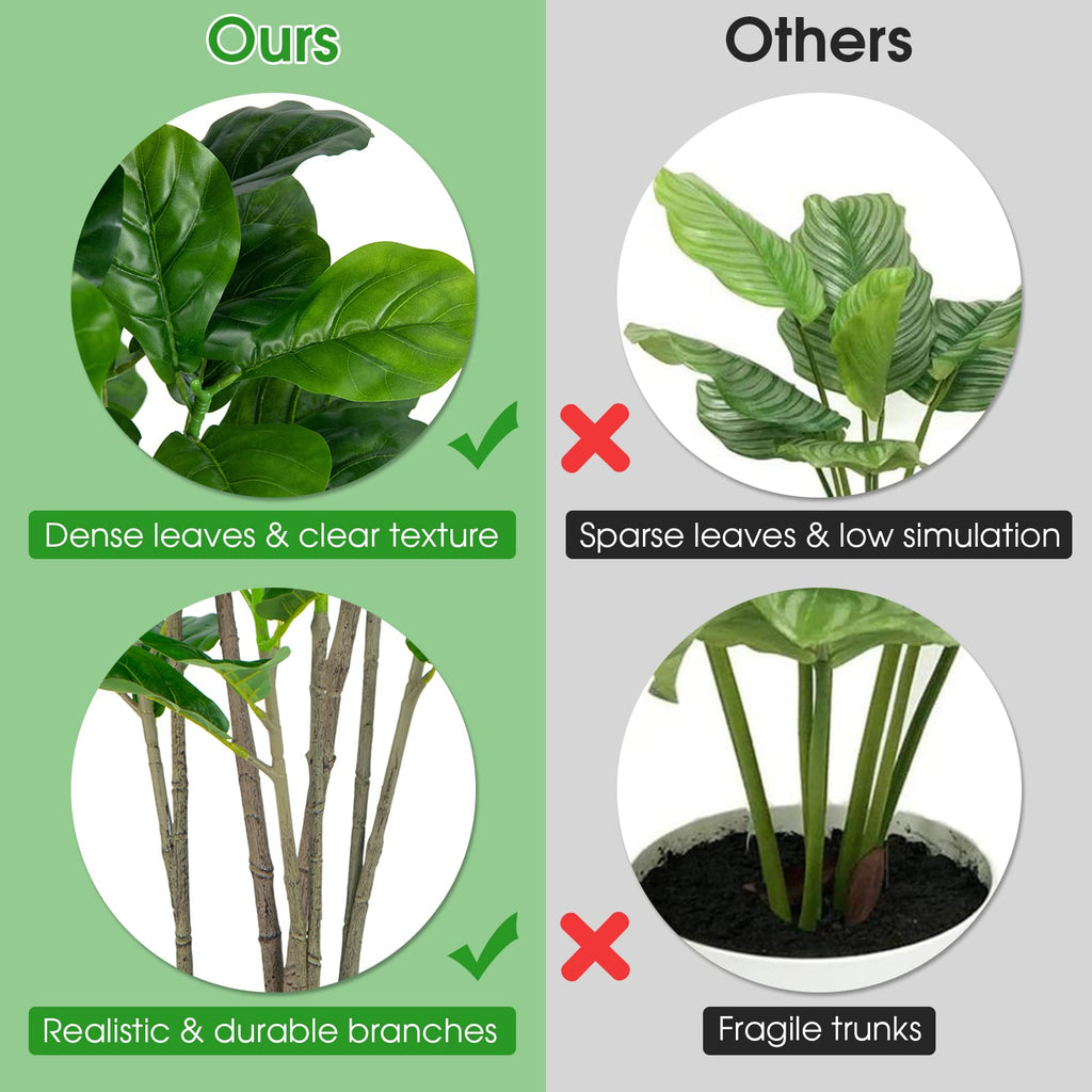 2-Pack 51 Inch Artificial Fiddle Leaf Fig Tree, Tall Artificial Greenery Plant with 100 Leaves, Lifelike Decorative