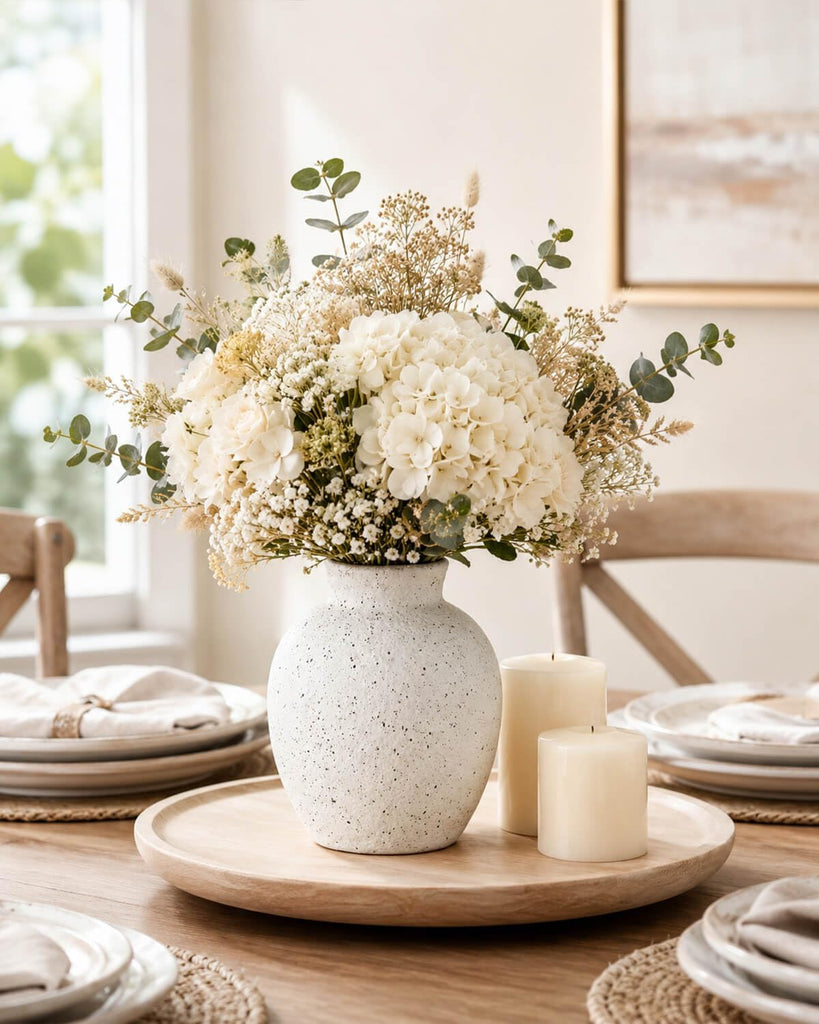 6.1 Inch White Ink Dot Vase, Rustic Ceramic Vase