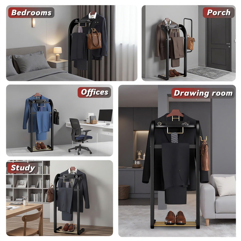 Suit Valet Stand for Men, Wood Mens Valet Stand (Black)