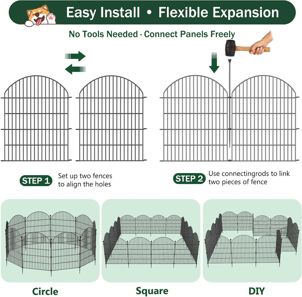 12 Pack No Dig Decorative Garden Fence Panels with Gate, 32in(H) x 29ft(L), Dog Fence Outdoor for Yard, Rustproof