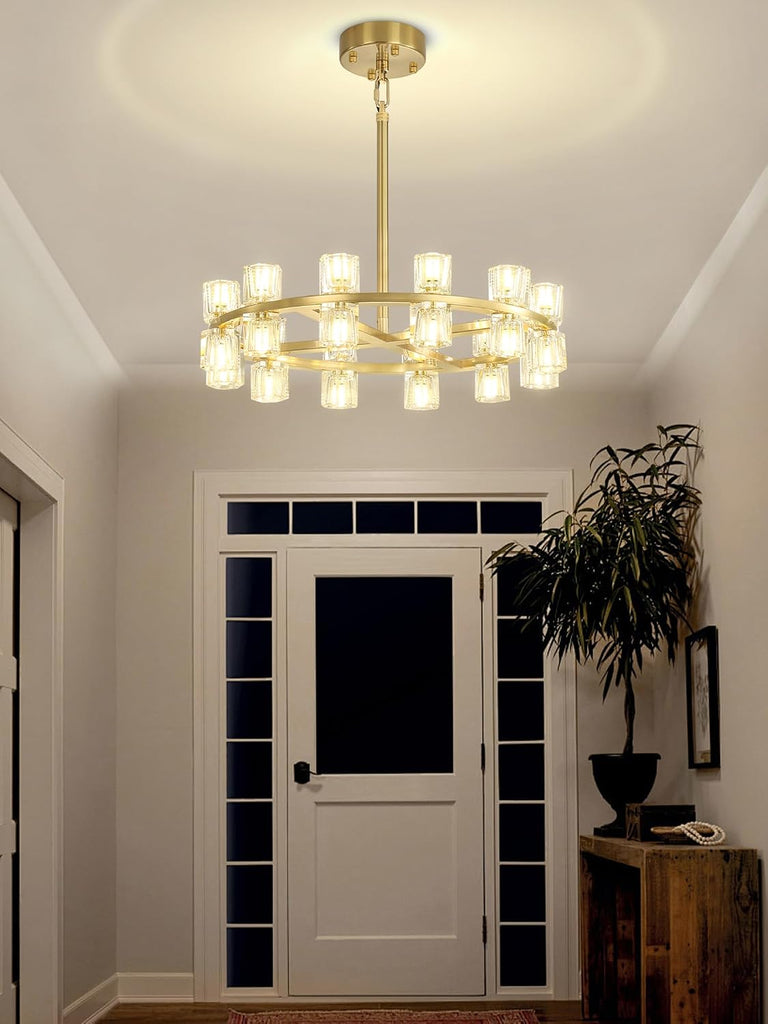 Inspired Arcachon Style Round Wagon Wheel Chandelier, 24" 24-Light Gold — Foyer, Dining & Living Room