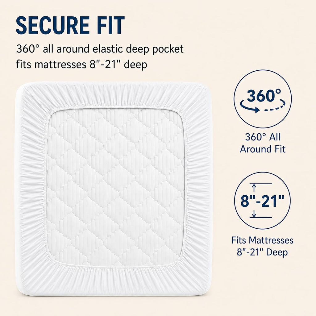 Queen Mattress Pad, 450 GSM Fill, Cotton Top, 8-21 Inch Pocket | OEKO-TEX Certified, White Queen 60 x 80 Inches