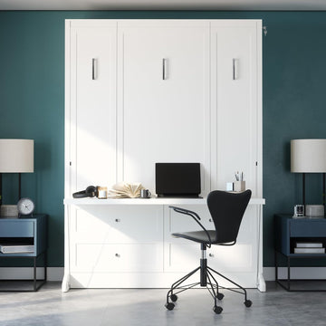 Queen Murphy Bed with Desk | Engineered & Solid Wood Construction | Smooth Painted Finish - No Melamine Used