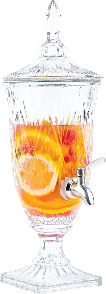 2 Liter with Stainless Steel Spigot on Glass Pedestal, Decorative Mason Drink Dispenser for BBQ, Picnic, Pool Party