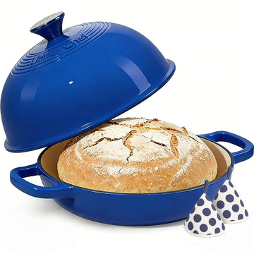 Enamelled Cast Iron Dutch Oven Pot - Dutch Oven Pot with Lid For Sourdough Bread Baking - Cast Iron Bread Oven - Dark