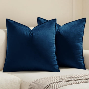 Decorative Navy Blue Velvet Throw Pillow Covers for Couch 18x18 Inch