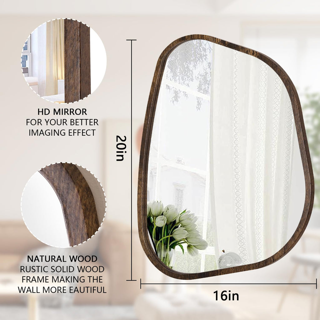Asymmetrical Mirror Irregular Oval Wall Mirror Modern Wood Frame Unique Shape Wall Mounted Vanity Artistic Mirror