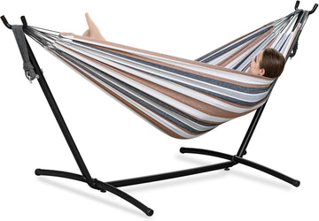 Double Hammocks with Stand for Outside, Portable Space Saving Heavy-Duty Steel Frame for Indoor Outdoor Patio Yard