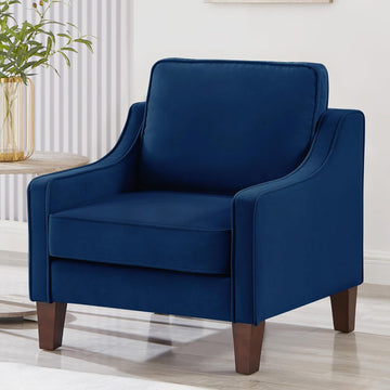 29" Modern Armchair,Living Room Single Seat Sofa,Upholstered Velvet Chair,with Wooden Legs, ,Navy