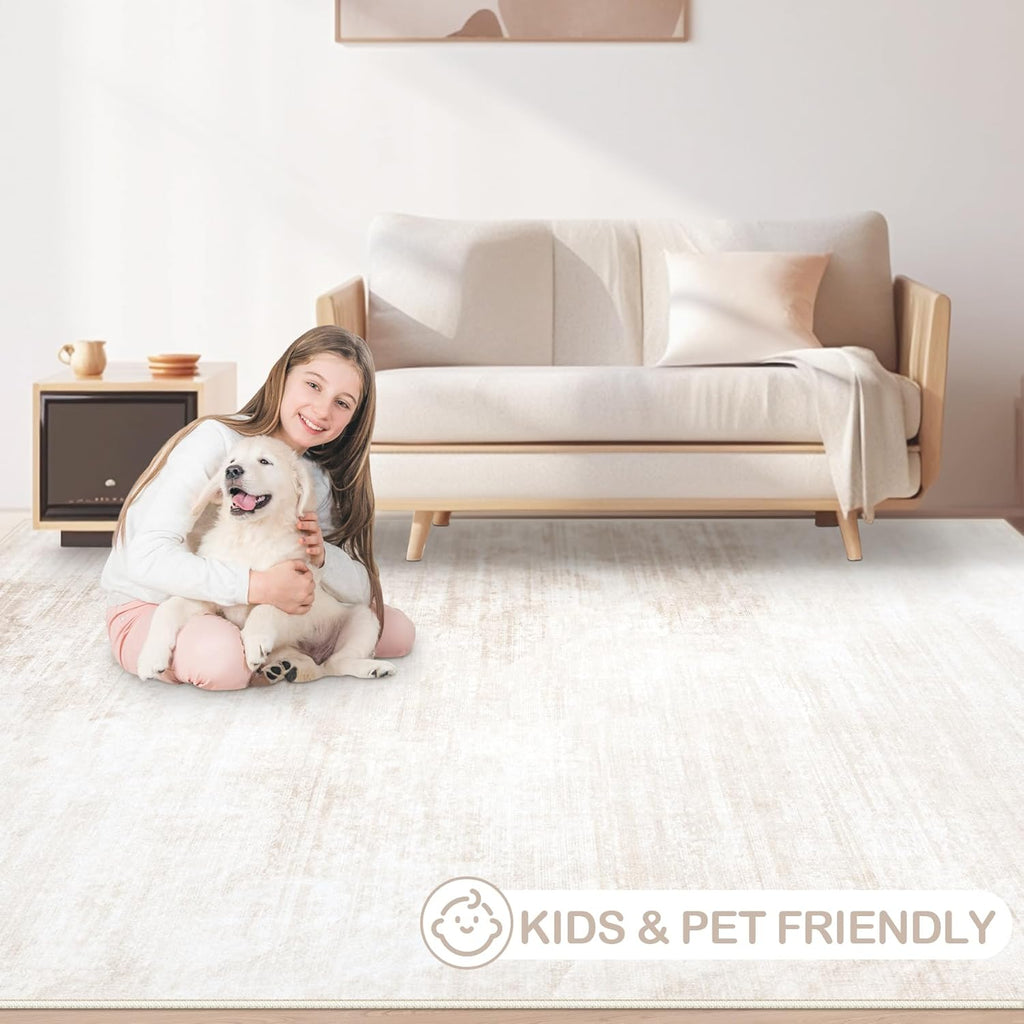 Area Rugs Living Room: Washable Rug Modern Abstract Large Rugs Soft Non Slip Neutral Rug Stain Resistant Indoor