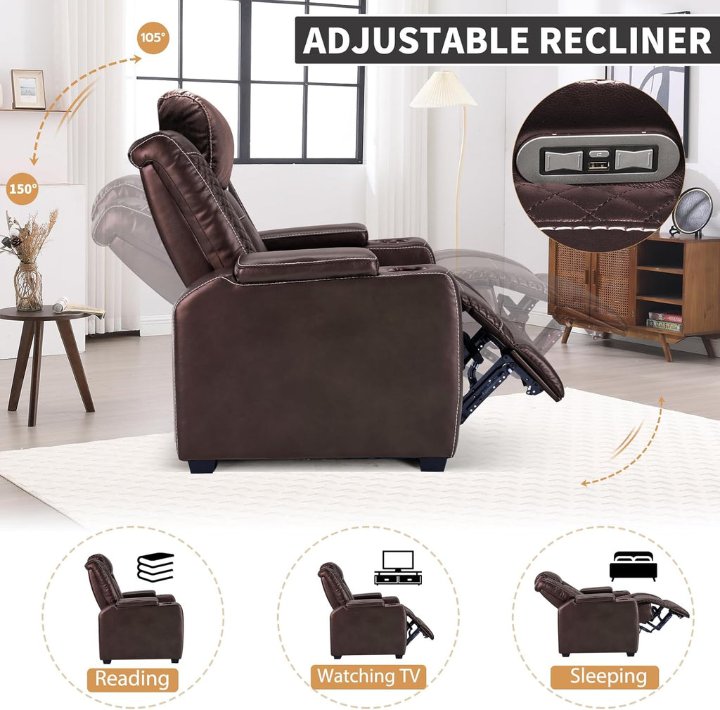 ANJ Power Home Theater Seating Recliner Chairs Set of 3, PU Leather Recliner with Cup Holder