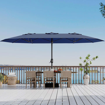 15 ft Rectangular Patio Umbrella with Base Included - Large Patio Umbrella with Crank Handle, UV Protection Pool
