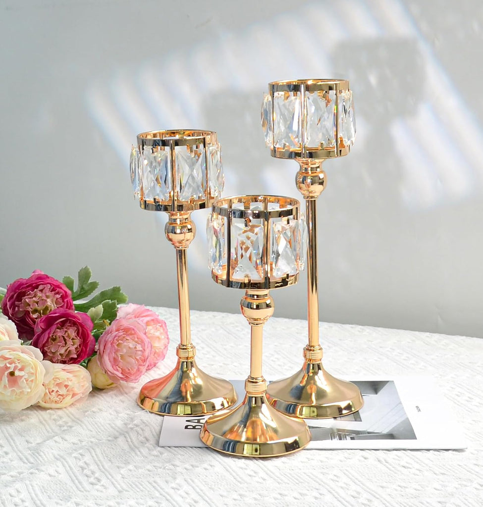 Set of 3 Cup Crystal Tealight Candle Holders, Centerpieces for Table Wedding Centerpieces Crystal Decorative Tealight