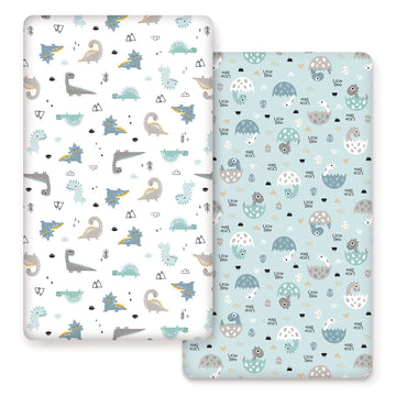 Stretchy Ultra Soft Jersey Knit Fitted Crib Sheets Set 2 Pack, Deep Pocket and Cozy Fits All Standard Crib Mattress