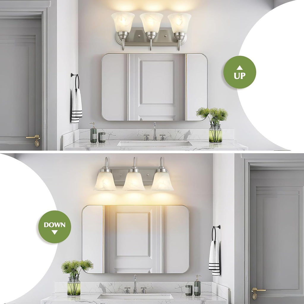 3 Light Bathroom Vanity Lights, Bathroom Light Fixtures Over Mirror, Modern Lighting Fixtures Brushed Nickel Wall